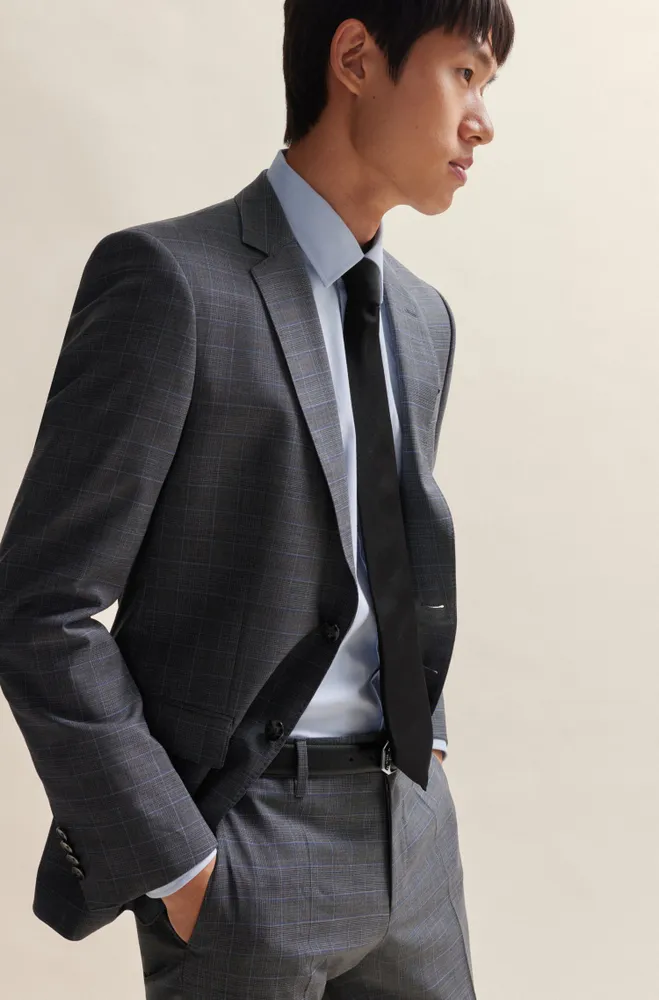 Slim-fit suit checked stretch wool