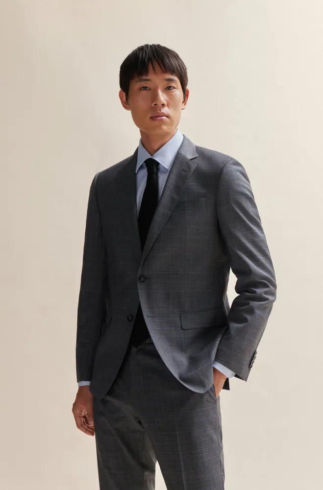 Slim-fit suit checked stretch wool