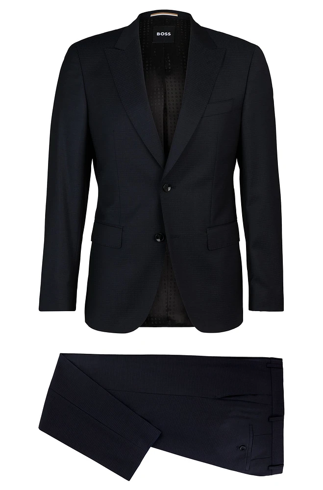 Slim-fit suit micro-patterned virgin wool