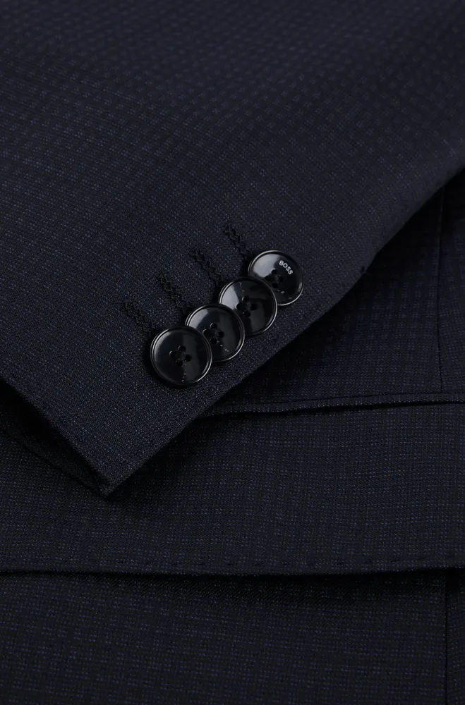 Slim-fit suit micro-patterned virgin wool