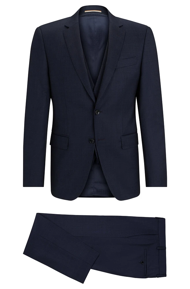 Three-piece slim-fit suit patterned stretch wool