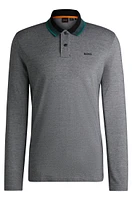 Long-sleeved cotton-piqué polo shirt with logo print