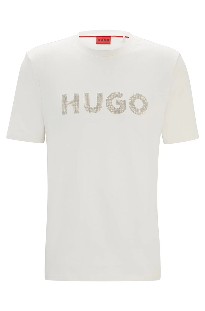 Camiseta regular fit de punto algodón con logo ganchillo