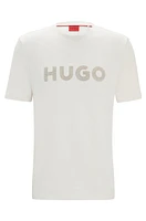 Camiseta regular fit de punto algodón con logo ganchillo