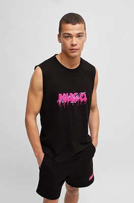 Cotton-jersey sleeveless T-shirt with seasonal logo