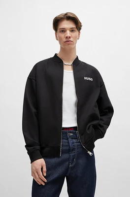 Cotton-terry zip-up sweatshirt with crochet logos