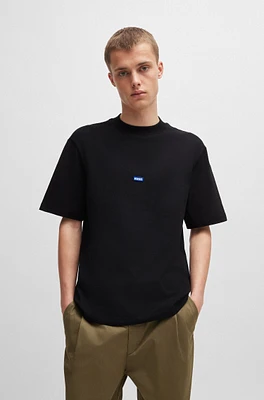 Cotton-jersey T-shirt with blue logo patch