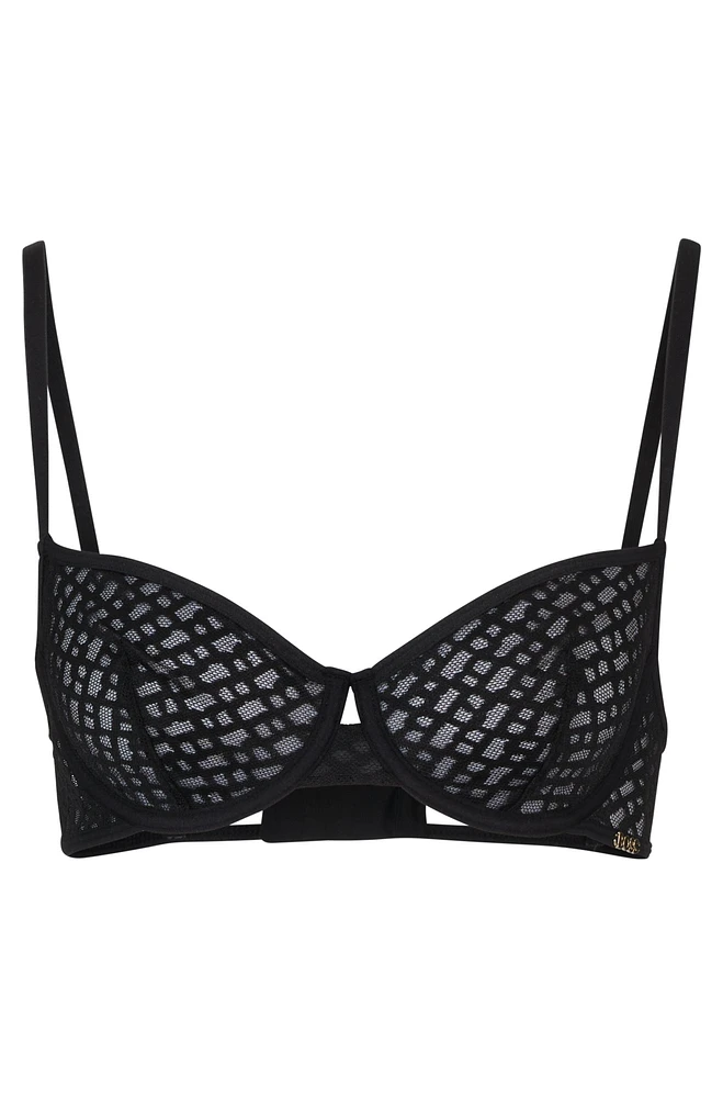 Monogram-lace bra with logo trim