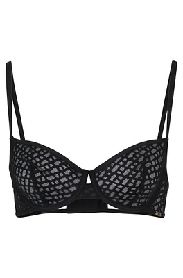 Monogram-lace bra with logo trim