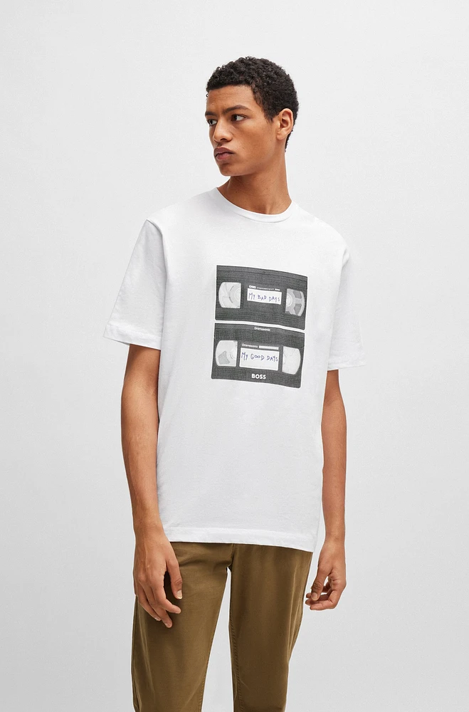 BOSS - Cotton-jersey T-shirt with music-inspired print White