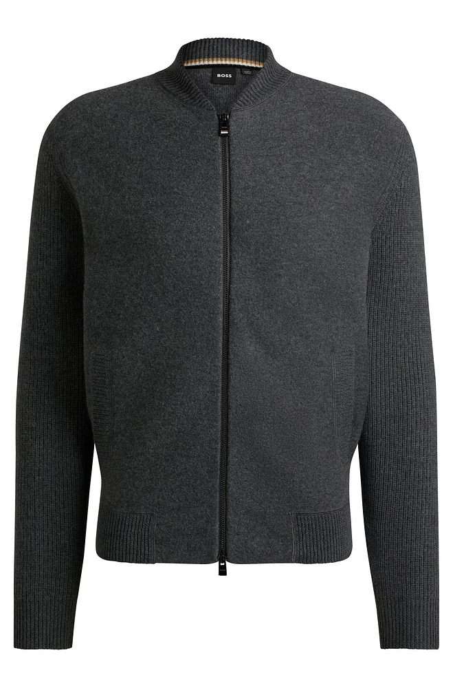 Regular-fit zip-up cardigan with logo patch