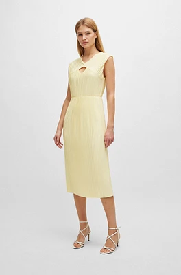 Sleeveless dress high-shine plissé fabric