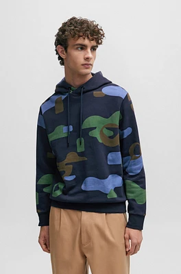 Mercerised-cotton regular-fit hoodie with seasonal pattern