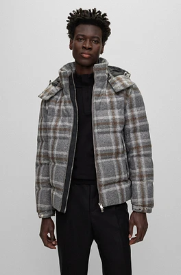 Down jacket with checked pattern