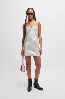 Metallic faux-leather mini dress with notch neckline