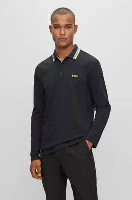 Long-sleeved cotton-piqué polo shirt with contrast logo