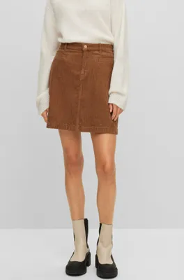 BOSS - A-line skirt stretch-cotton corduroy Brown