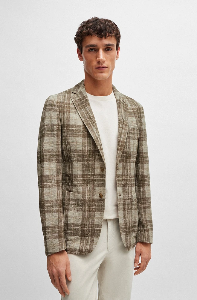 BOSS - Slim-fit jacket checked stretch jersey Light Brown