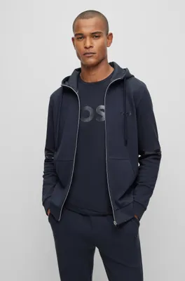 Cotton-piqué zip-up hoodie with logo detail