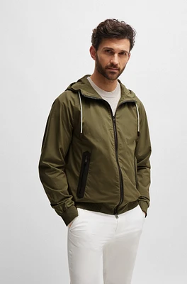 Cotton-poplin hooded jacket with faux-leather trims