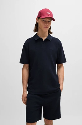 Cotton-toweling polo shirt with mixed-technique logo