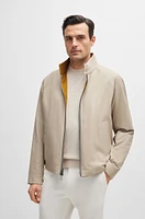 BOSS - Reversible Harrington jacket virgin wool and silk Light Beige