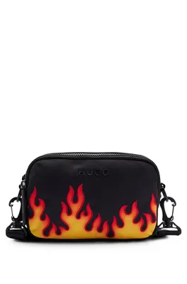 Cross-body bag with flame embroidery
