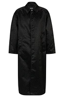 Coated-jacquard coat with concealed placket and cotton lining