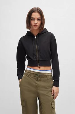 Stretch-cotton cropped hoodie with embroidered logo