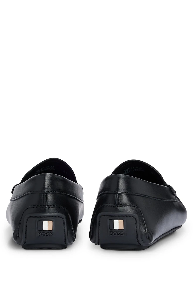 Nappa-leather driver moccasins with embossed logo