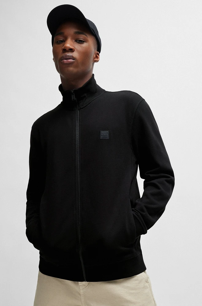 Cotton-terry zip-up jacket with logo patch