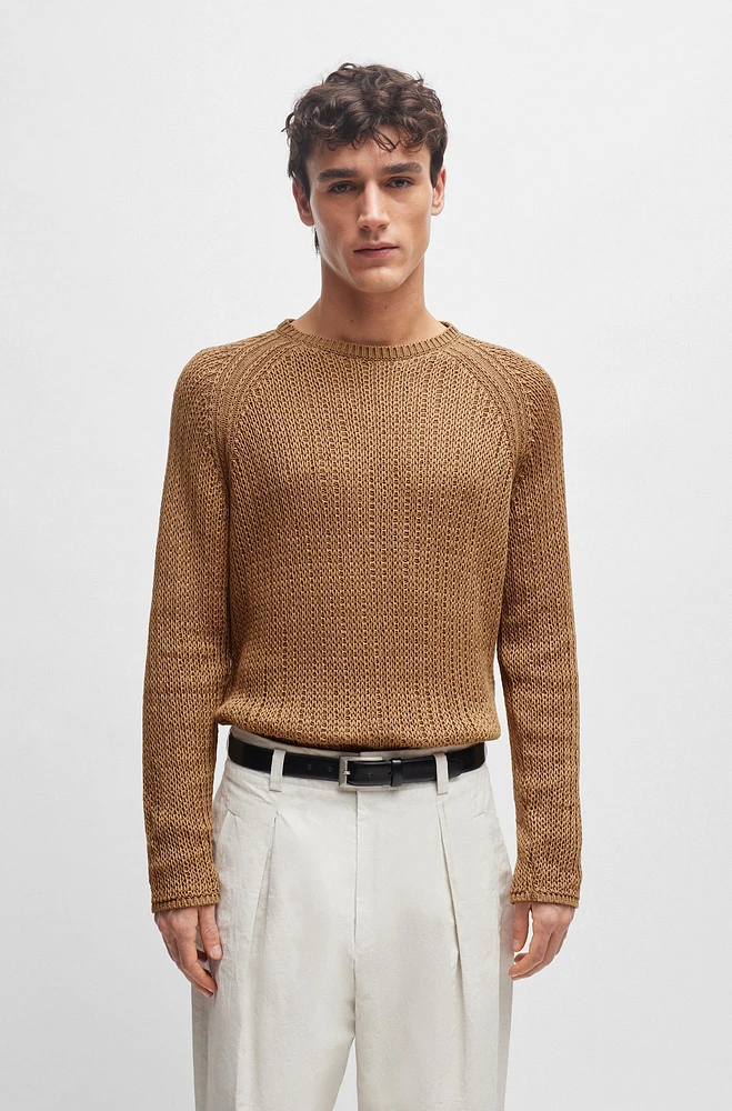 BOSS - Loop-structure sweater cotton-tape yarn Beige