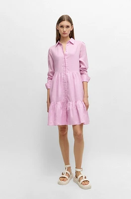 Tiered shirt dress ramie with cotton inner