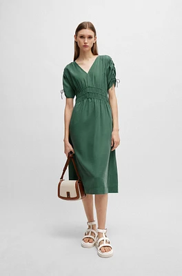 Slim-fit midi dress with gathered sleeves