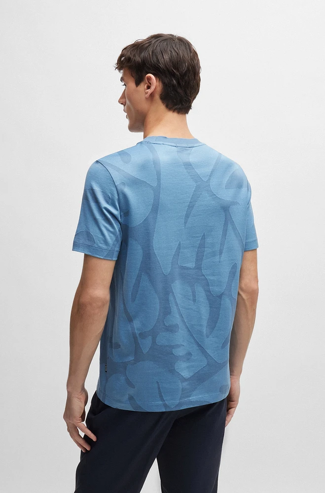 Cotton T-shirt with two-tone monstera-leaf pattern