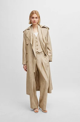 Double-breasted trench coat pinstripe material