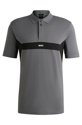 BOSS - Cotton-piqué polo shirt with color-blocking and logo Grey