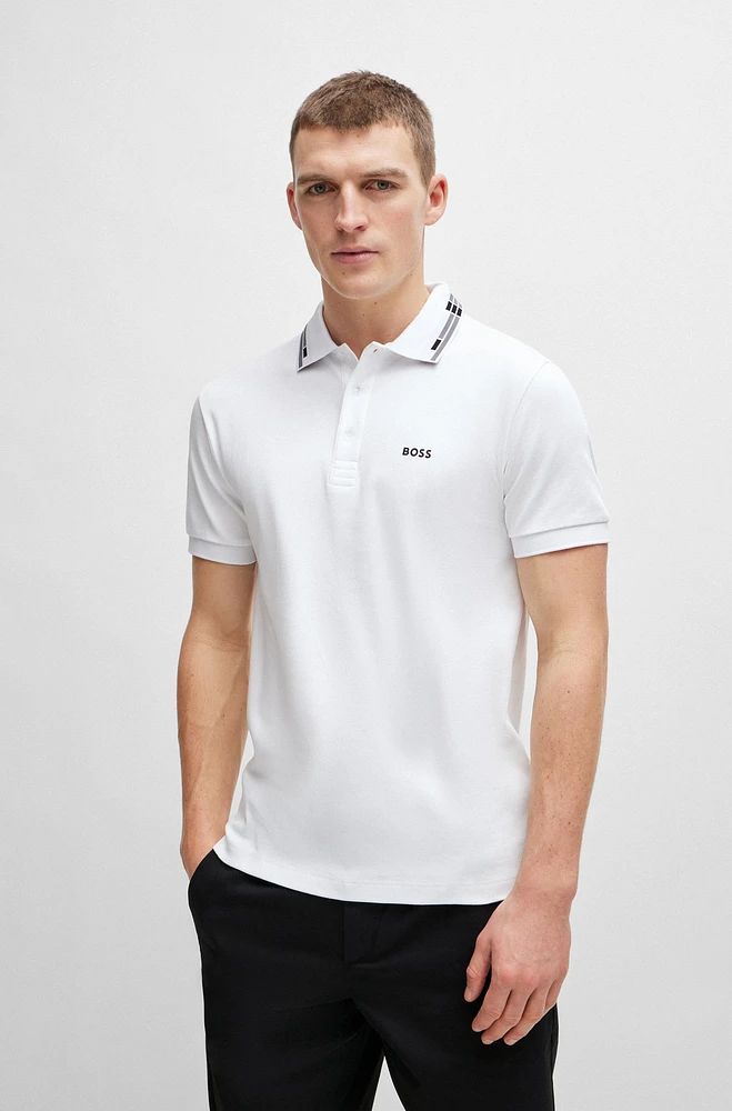 Interlock-cotton slim-fit polo shirt with collar graphics