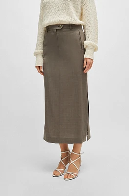Maxi skirt melange virgin wool with side slits