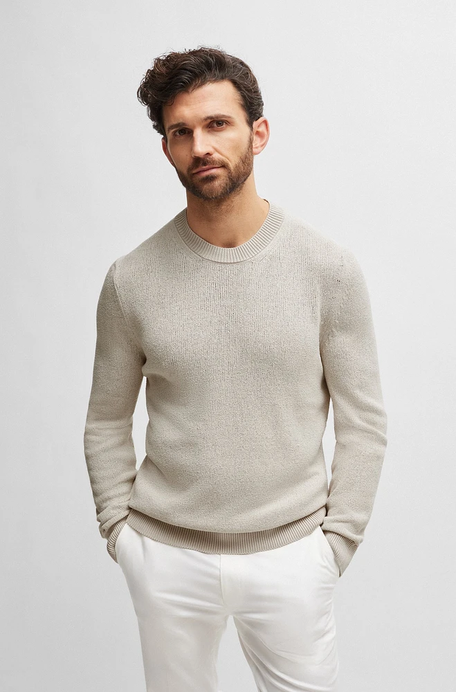 BOSS - Regular-fit sweater bouclé silk with ribbed cuffs White