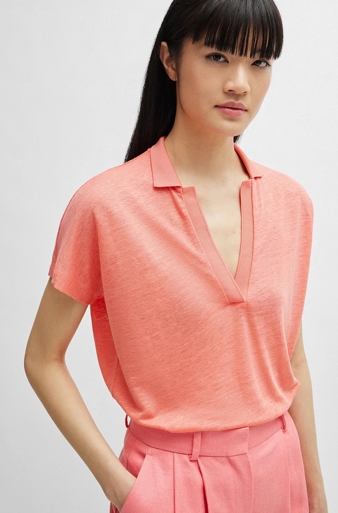 Linen-blend top with Johnny collar