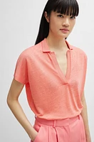 Linen-blend top with Johnny collar