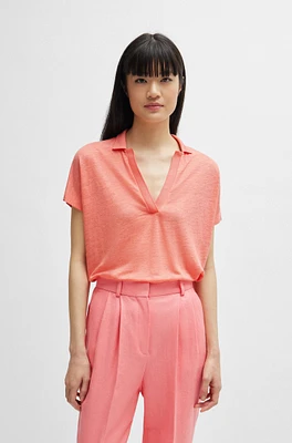 Linen-blend top with Johnny collar