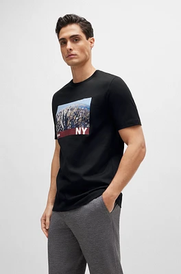 Cotton-jersey T-shirt with mixed-media artwork