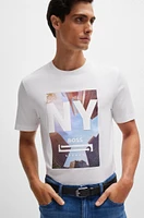 Cotton-jersey T-shirt with mixed-media artwork