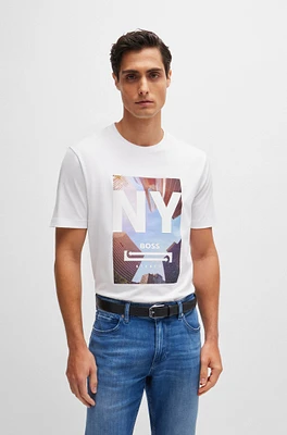 Cotton-jersey T-shirt with mixed-media artwork