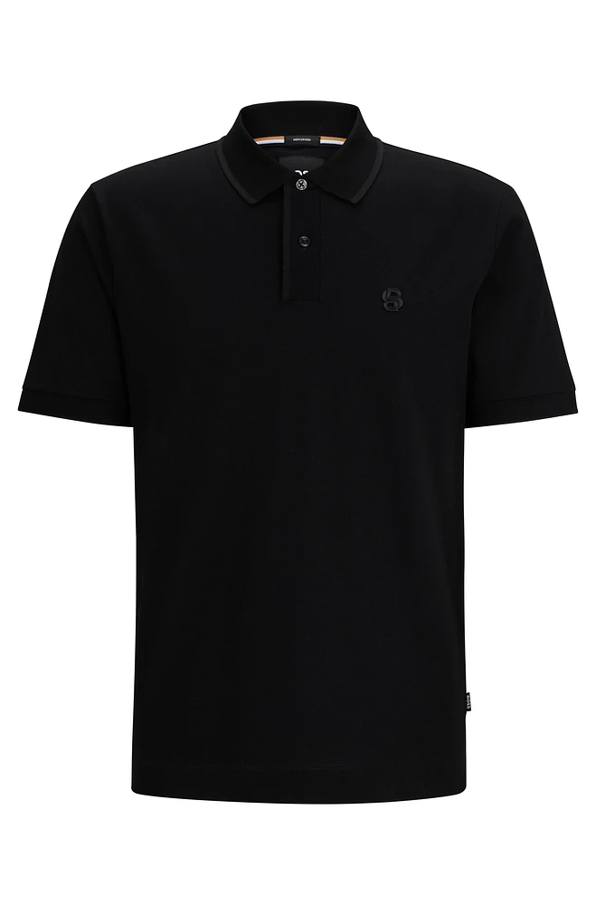 Mercerized-cotton polo shirt with embroidered double monogram