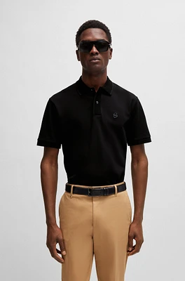 Mercerized-cotton polo shirt with embroidered double monogram