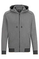 BOSS - Double-faced zip-up hoodie cotton Silver