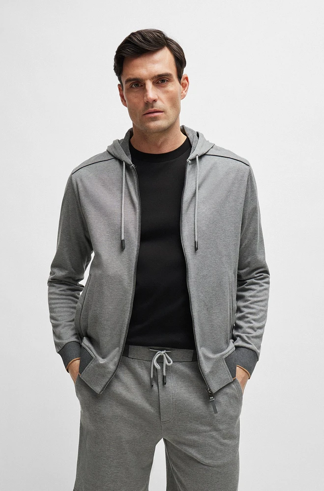 BOSS - Double-faced zip-up hoodie cotton Silver